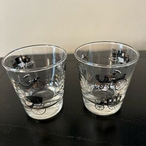 Vintage! Libbey Curio Antique Buggy Low Ball Glasses. Set of 2.